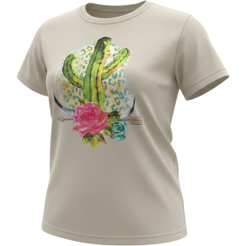 ChicYea Graphic Tee‎ Cactus Rose Leopard Print Short Sleeve Top